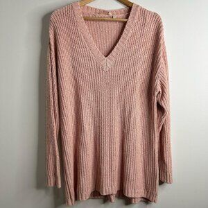Soft Surroundings Sweater‎ Womens 1X Pink V Neck Pullover Knit Long Sleeve Cozy
